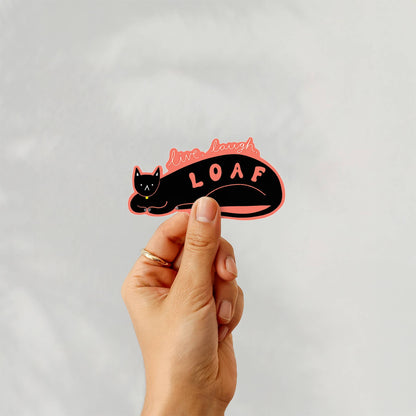 Live Laugh Loaf Cat Sticker | Cute Black Cat Die Cut Sticker