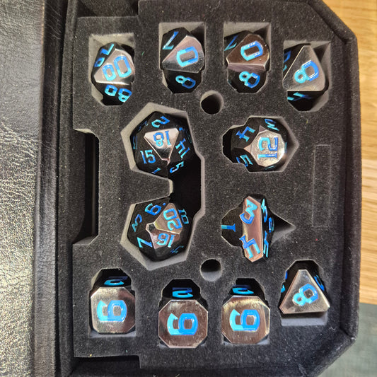 Dragon Core, Solid Metal RPG Dice Set - Blue Chromatic