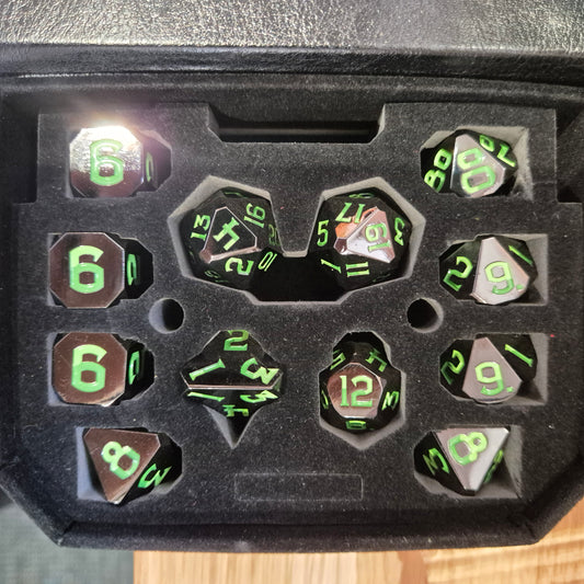 Dragon Core, Solid Metal RPG Dice Set - Green Chromatic