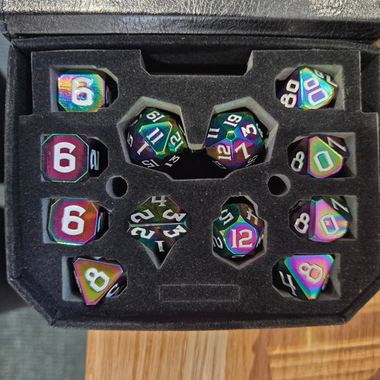 Dragon Core, Solid Metal RPG Dice Set - Prismatic Chromatic