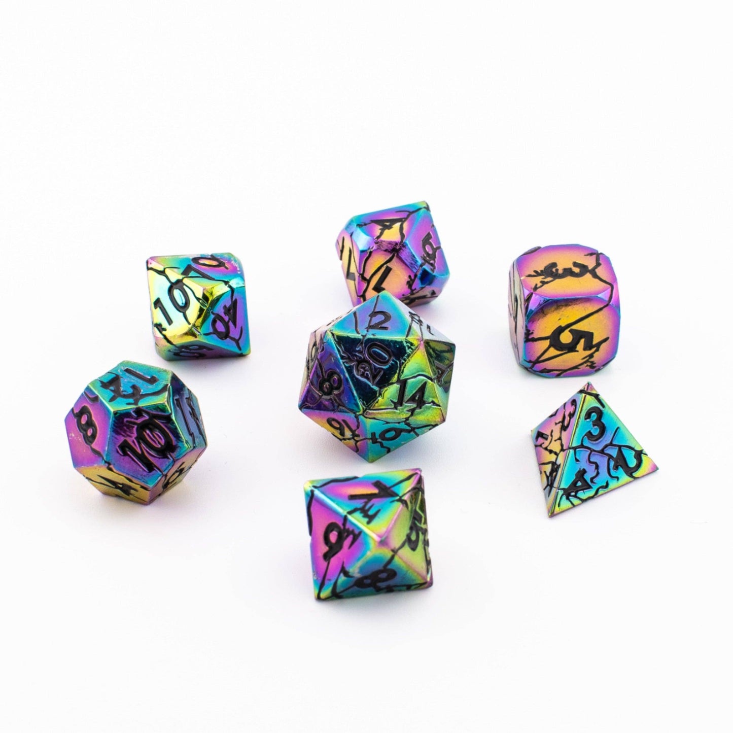 Synthwave Nexus | Polyhedral Dice Set | Solid Metal | 7 Piece Set
