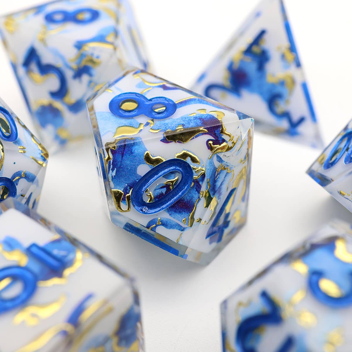 Divine Marble | Art Core Sharp Edge Dice | 7 Piece Dice Set