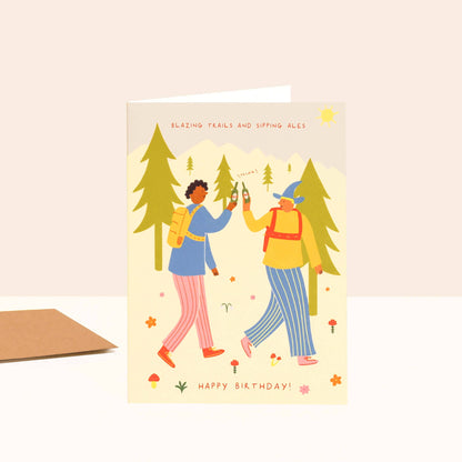 Blazing Trails, Sipping Ales Birthday Card | Hiking Card