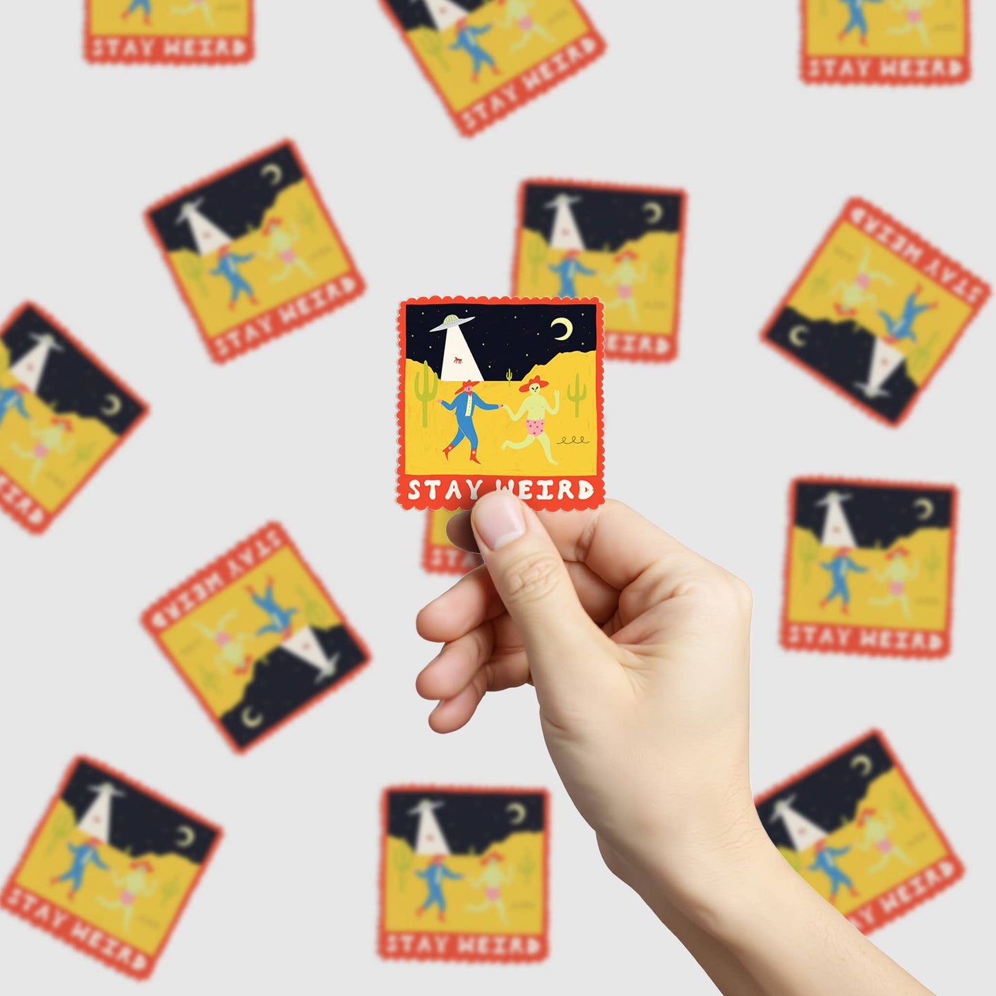 Stay Weird Sticker | Alien UFO Vinyl Sticker | Cowboy
