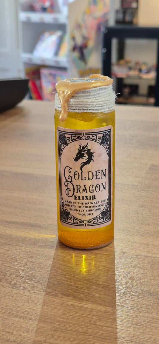 Potion Bottle Liquid D20 Roller: Golden Dragon