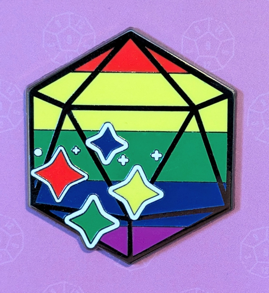 Rainbow Pride D20 Hard Enamel Pin -1.5"