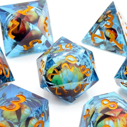 Eye of Destiny | Moving Eye Liquid Core Dice | 7-Poly Set