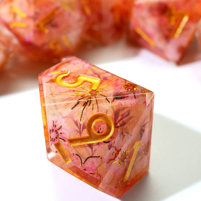 Fey Blossom | Art Core Sharp Edge Dice | 7 Piece Dice Set