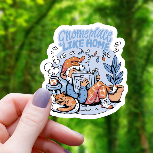 Gnome Place Like Home Reading Sticker - 3"