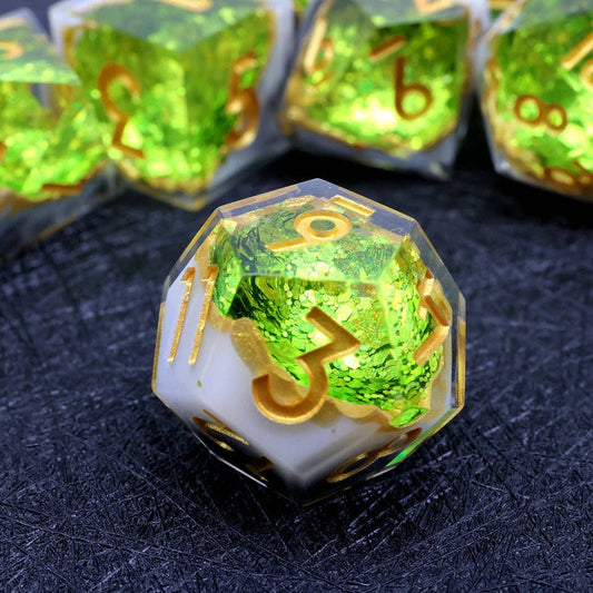 Arctic Emerald | Geode Sharp Edge Dice | 7-Polyhedral Set