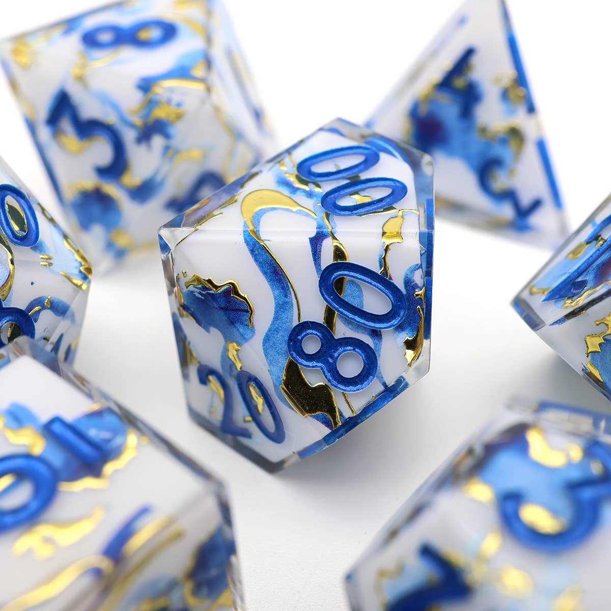 Divine Marble | Art Core Sharp Edge Dice | 7 Piece Dice Set