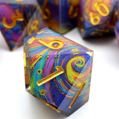 Gilded Cosmos | Art Core Sharp Edge Dice | 7 Piece Dice Set