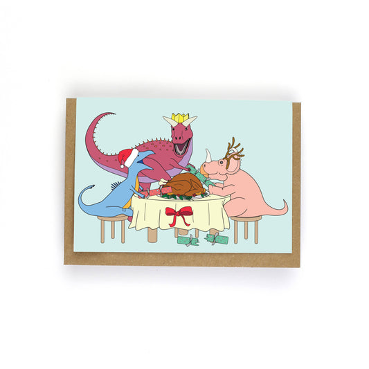 Dinner Dino Christmas Dinosaur Greeting Card