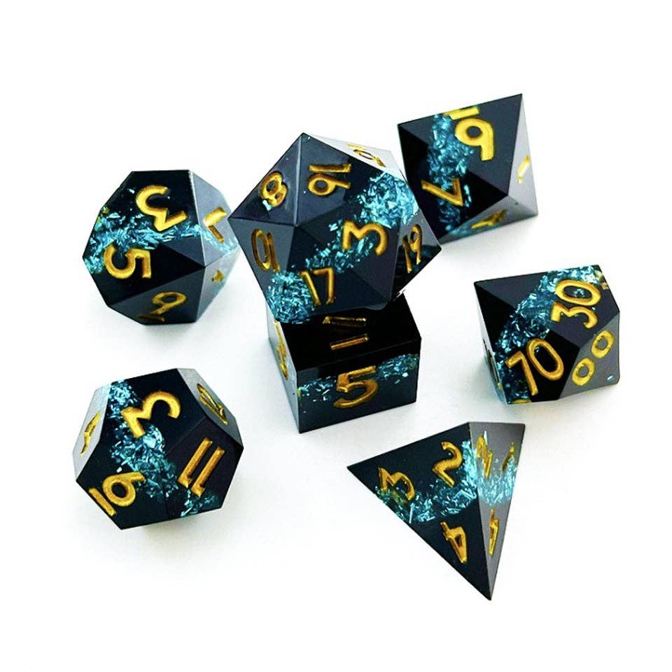 Midnight Sapphire | Sharp Edge Dice | 7-Polyhedral Set