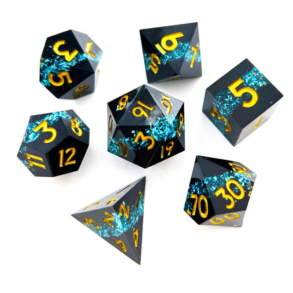 Midnight Sapphire | Sharp Edge Dice | 7-Polyhedral Set