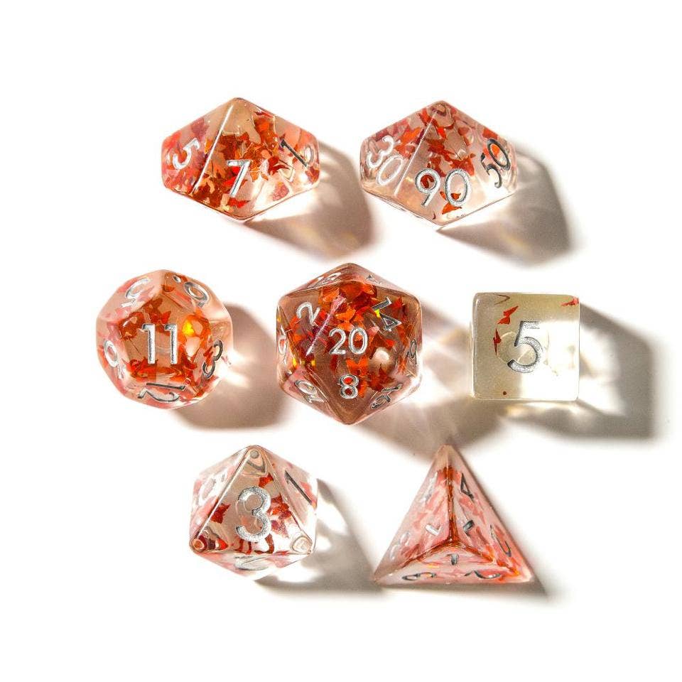 Orange Butterfly | Resin Inclusion Dice | 7-Polyhedral Set