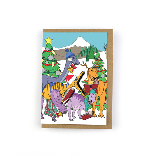 Carol Singing Christmas Dinosaur Greeting Card