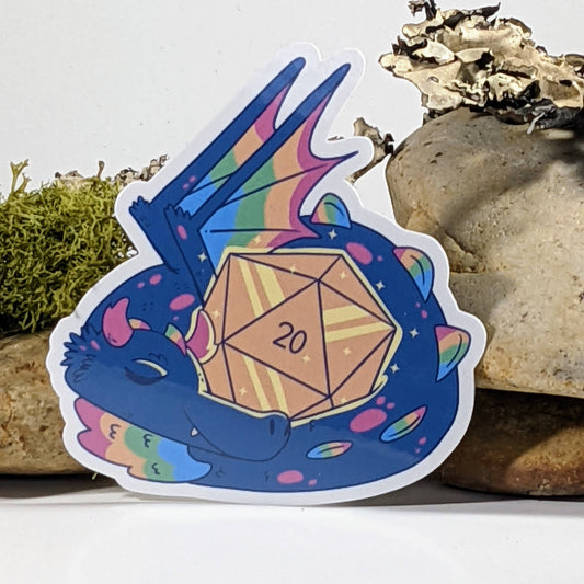 Rainbow Dragon Protecting Polyhedral D20 Sticker - 3"