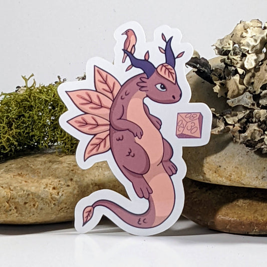 Fall Dragon With Polyhedral Dice Sticker - 2.5"