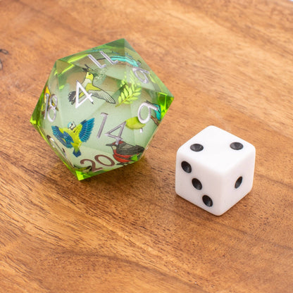 Verdant Wing | 33mm Oversized D20 Liquid Core Dice | Resin | Single D20