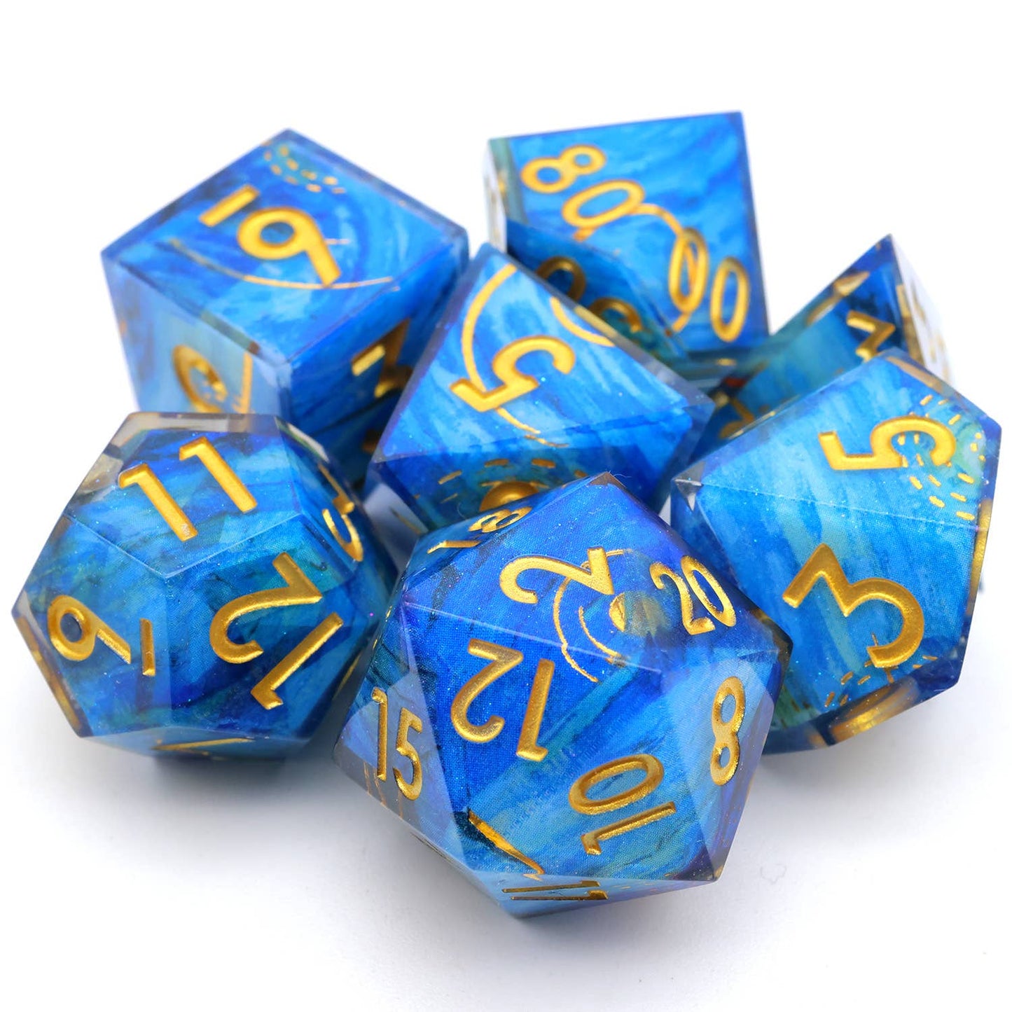 Astral Tide | Art Core Sharp Edge Dice | 7 Piece Dice Set