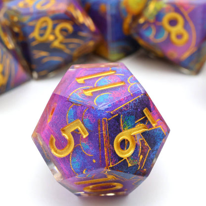 Gilded Cosmos | Art Core Sharp Edge Dice | 7 Piece Dice Set