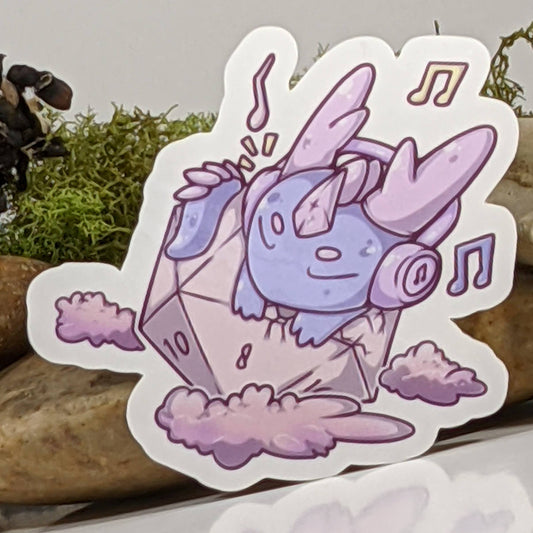 Lofi Musical Dragon Hatching From Dice Sticker - 2.5"