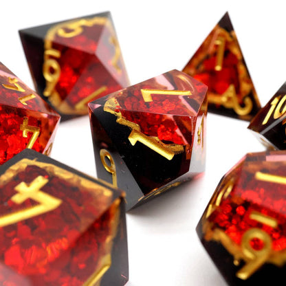 Crimson Abyss | Geode Sharp Edge Dice | 7-Polyhedral Set