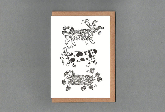 Three Dogs. Letterpress Greeting Card, Eco Friendly