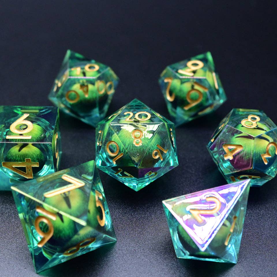 Eye of Illusion | Moving Eye Liquid Core Dice | 7-Poly Set