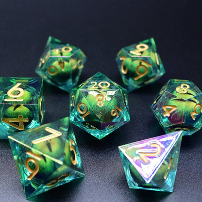 Eye of Illusion | Moving Eye Liquid Core Dice | 7-Poly Set