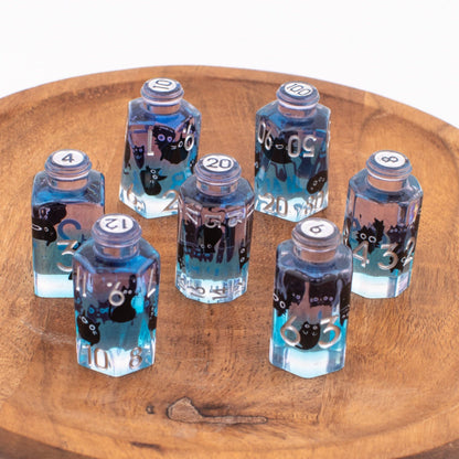 Midnight Meow Potion | Sharp Edge Resin Dice | 7 Piece Set