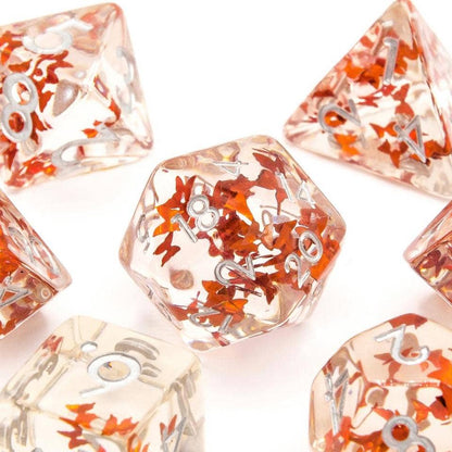 Orange Butterfly | Resin Inclusion Dice | 7-Polyhedral Set