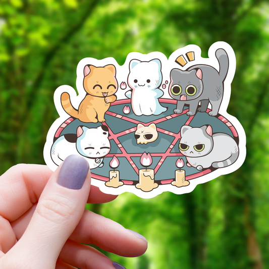 Cat Summoning Pentagram Sticker - 3"