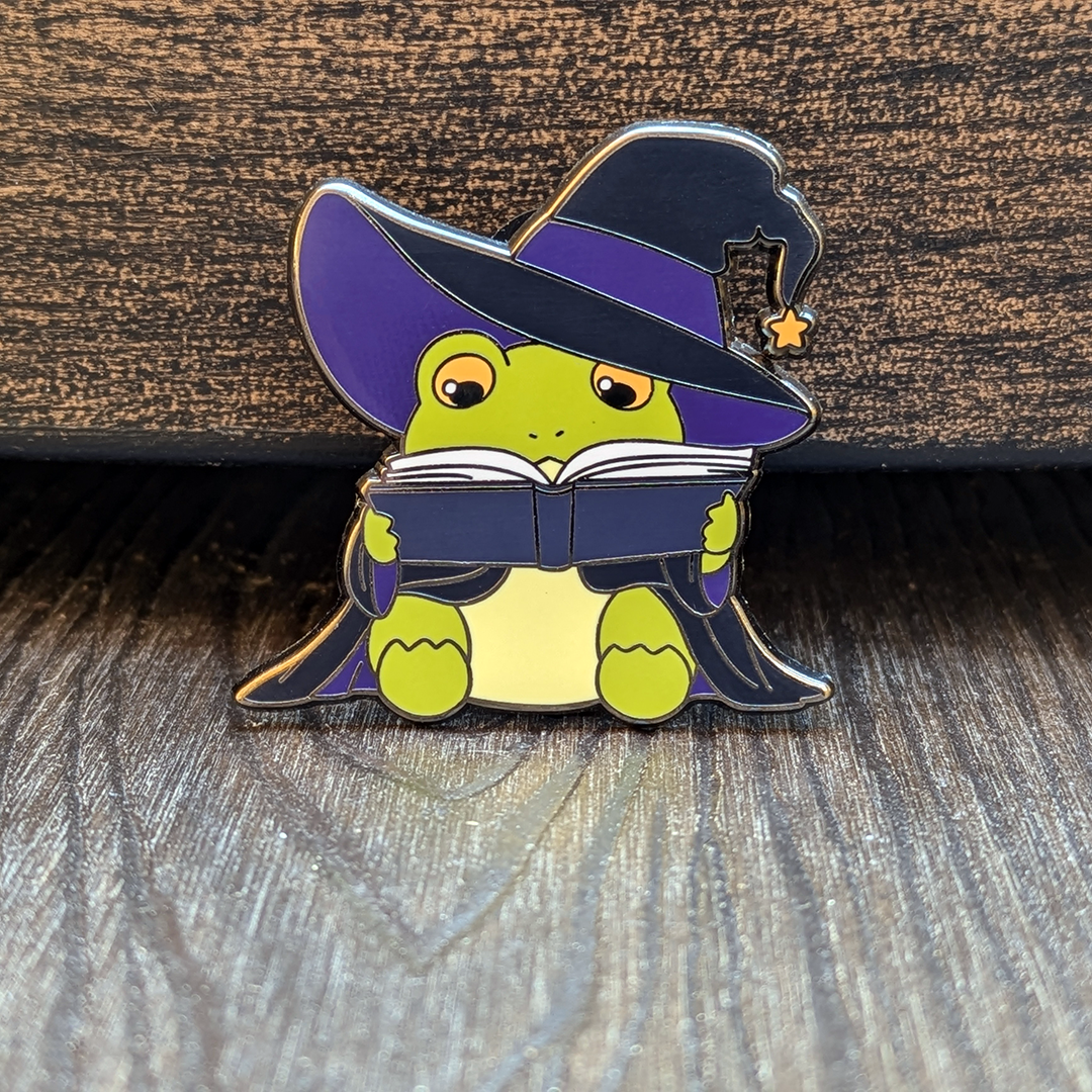 Wizard Frog Reading Book Hard Enamel Pin -1.5"