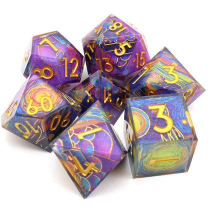 Gilded Cosmos | Art Core Sharp Edge Dice | 7 Piece Dice Set