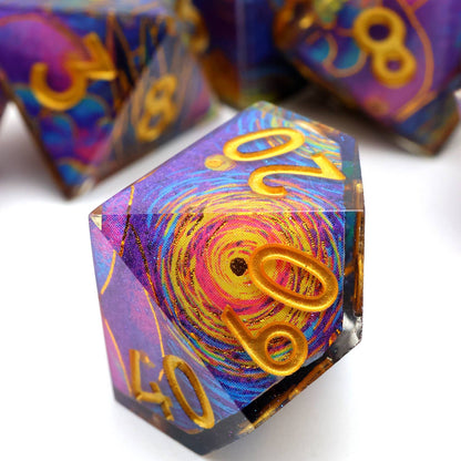 Gilded Cosmos | Art Core Sharp Edge Dice | 7 Piece Dice Set