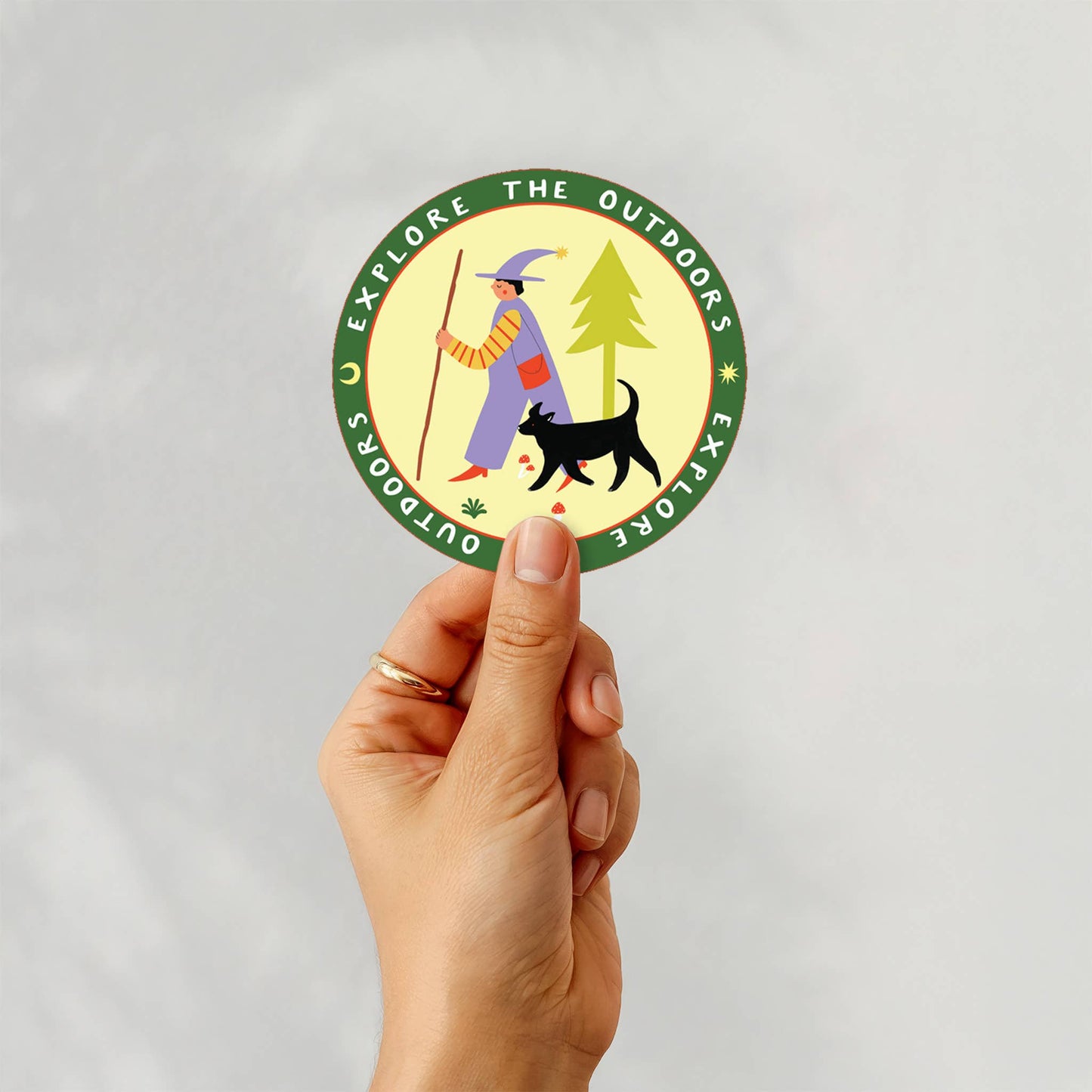 Explore The Outdoors Sticker | Round Vinyl Sticker | Folky