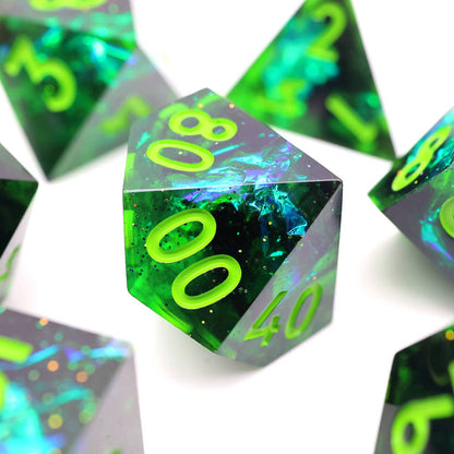 Necrotic Glimmer | Sharp Edge Dice | 7 Piece Dice Set