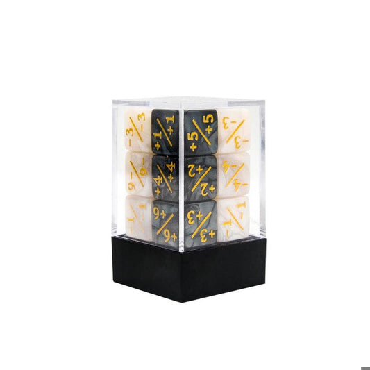 16mm D6 Dice Counters | Marbled Black & White | 12 Pack