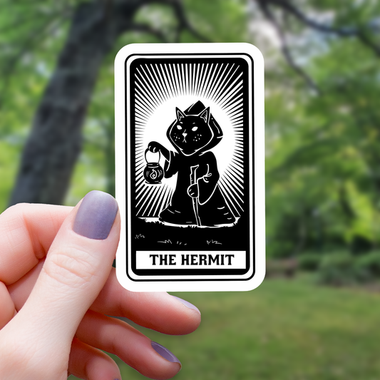 The Hermit Cat Tarot Card Style Sticker - 3"