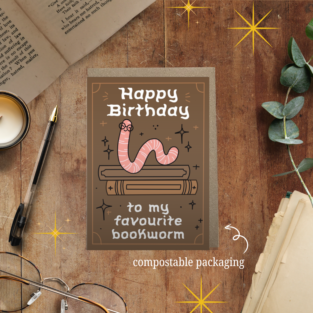 Fave Bookworm, Birthday Card