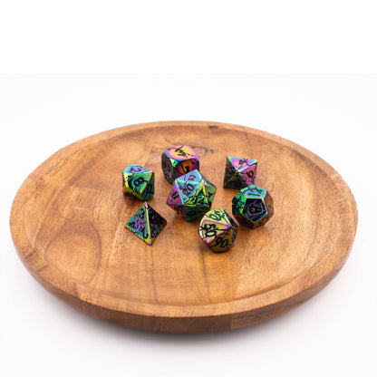 Synthwave Nexus | Polyhedral Dice Set | Solid Metal | 7 Piece Set