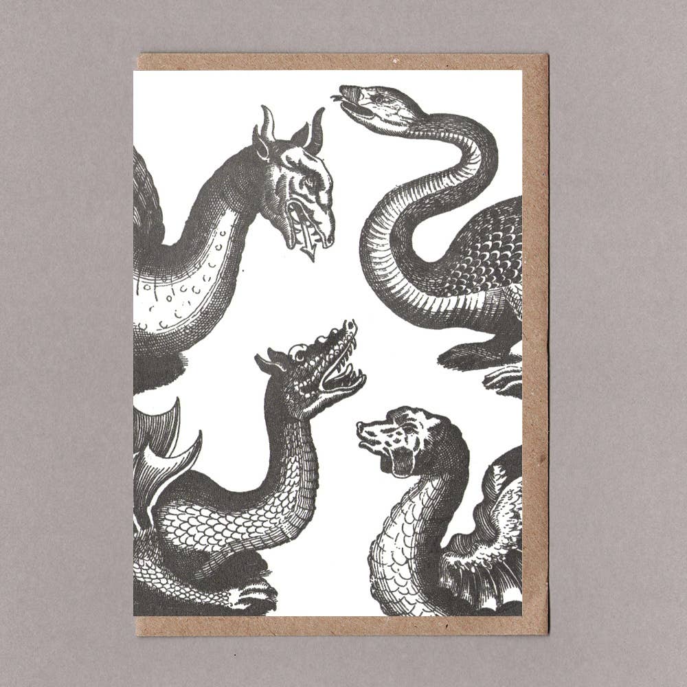 Dragons Black Greetings Card, Eco Friendly