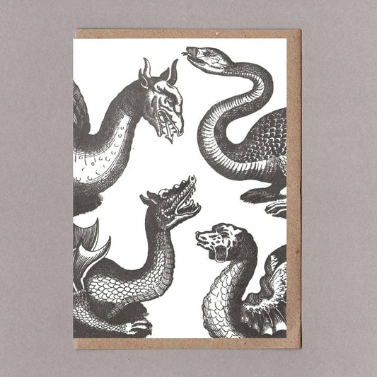 Dragons Black Greetings Card, Eco Friendly