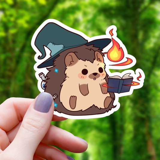 Hedgehog Wizard Casting A Fireball Sticker