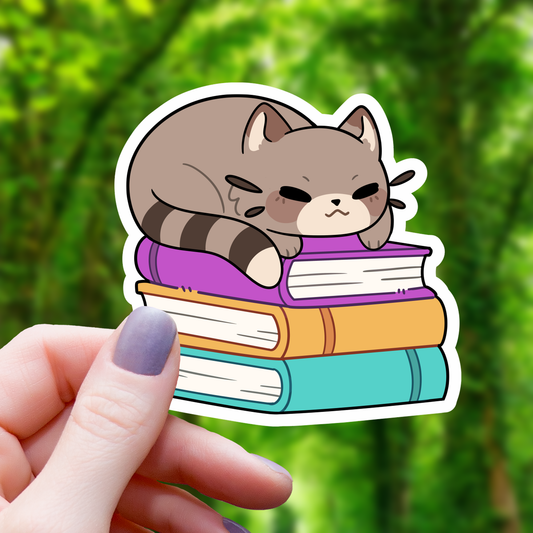Cat on Pile of Books Sticker- 3"