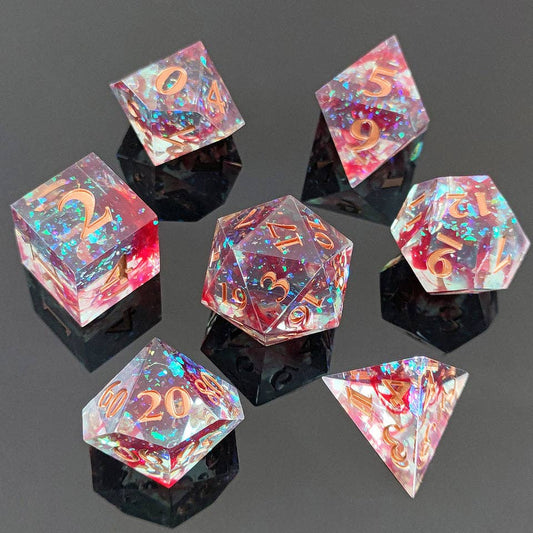 Bloodlight Shimmer | Sharp Edge Dice | 7-Polyhedral Set