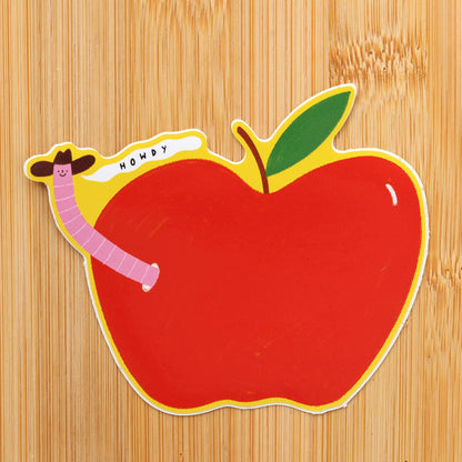 Worm Cowboy Sticker | Howdy Vinyl Sticker | Worm In Apple
