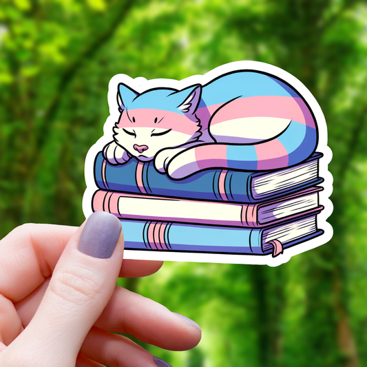 Trans Pride Cat on Books Sticker - 3"